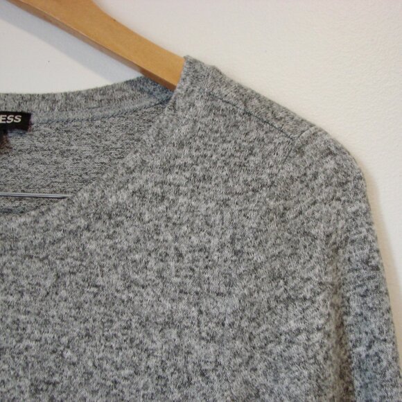 Express Gray Heathered Knit Sweater Dress Long Sleeve Criss Cross Detail Small - Picture 6 of 13